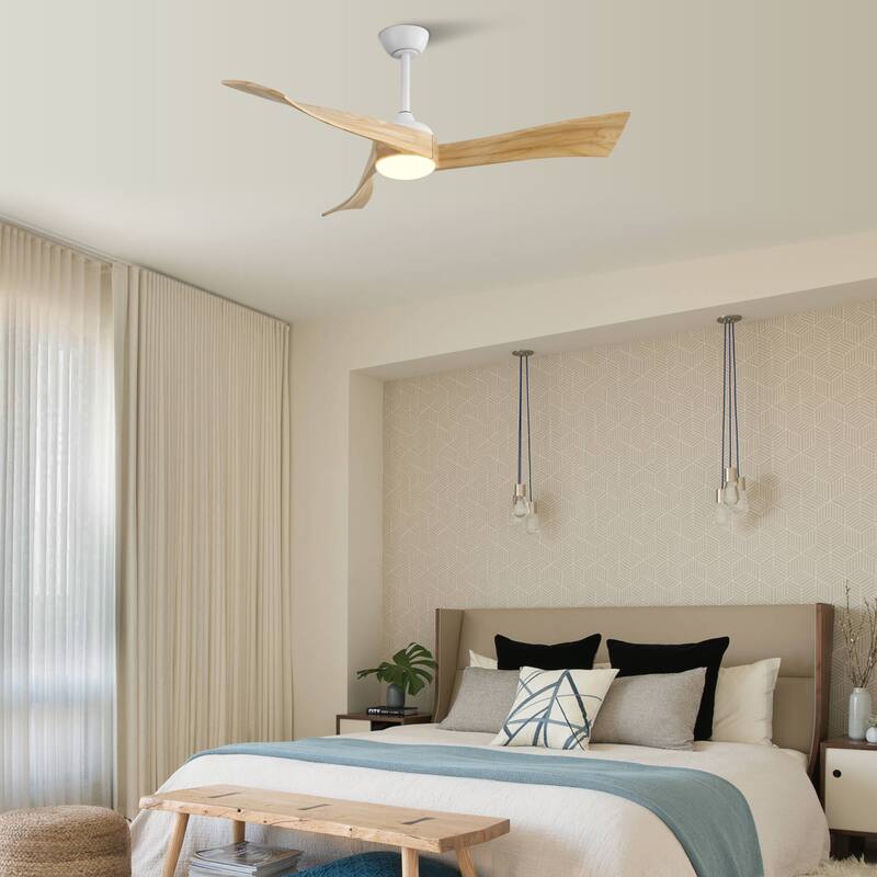 52" Wood 3-Blade Ceiling Fans with Dimmable LED Light and Remote, 6-Speed Reversible DC Motor - 52 inch