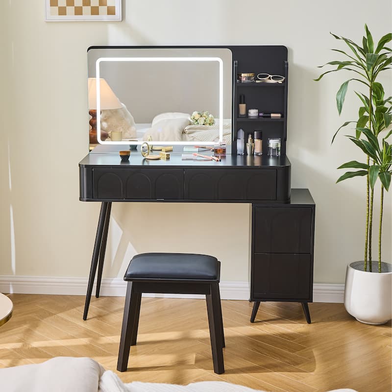 Homy Casa Modern Makeup Vanity Desk with LED Mirror & 4 Drawers
