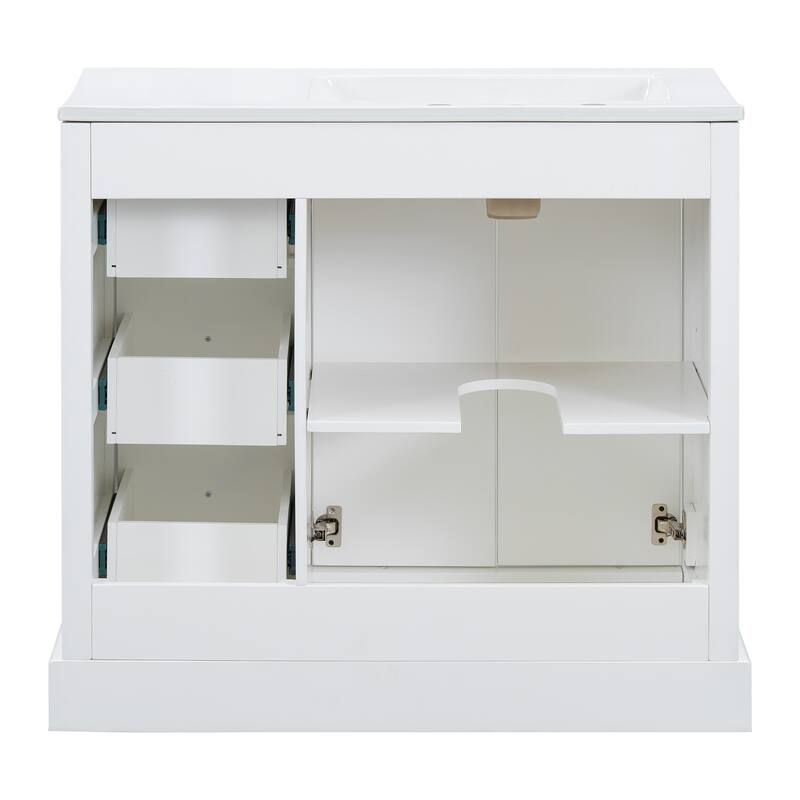 GDFStudio - Maple Modern Freestanding Bathroom Vanity with Ceramic Sink, Soft Close Door and Multi Drawer Storage