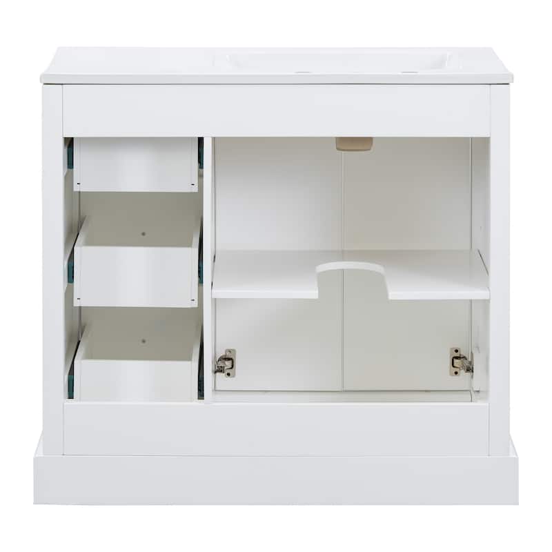 Roomfitters 36" Transitional Bathroom Vanity with Ceramic Sink, 2 Soft-Close Doors, Adjustable Shelf and 3 Drawers