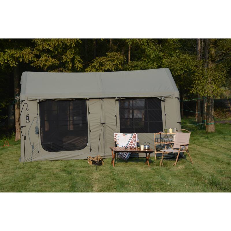 9.8 x 13 Ft Modern Camping Tent with Manual Air Pump, Mesh Windows, Waterproof and Windproof, Accommodates 7-8 People