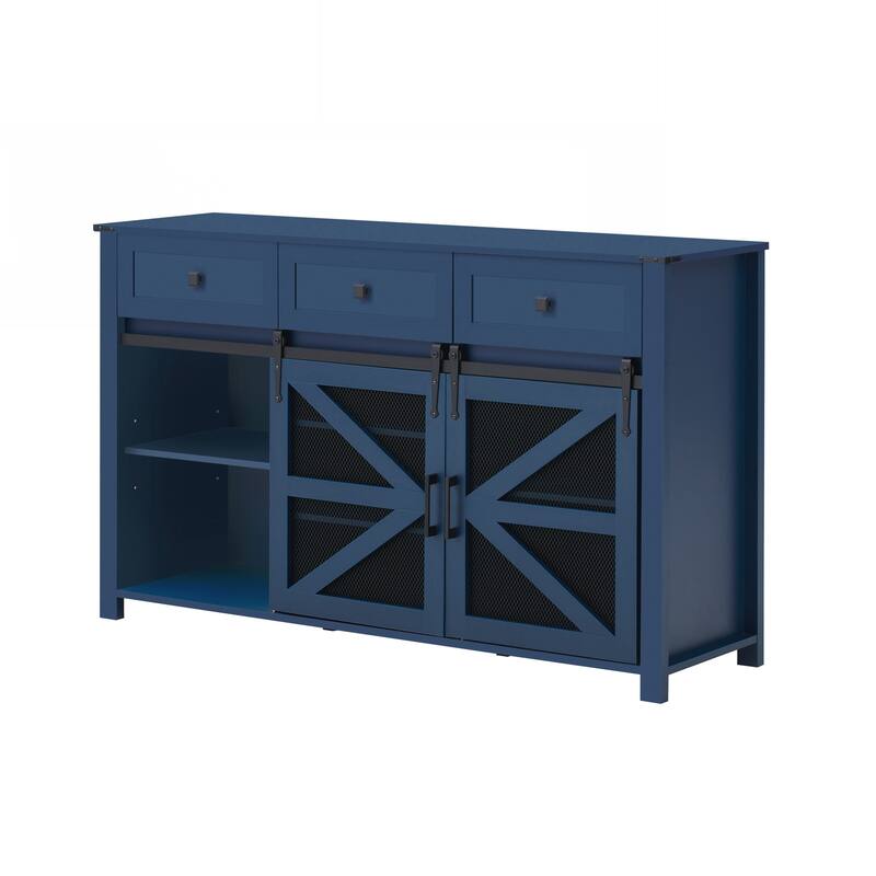 Sliding Barn Door Sideboard Buffet Cabinet with 3 Drawers, Adjustable Shelves