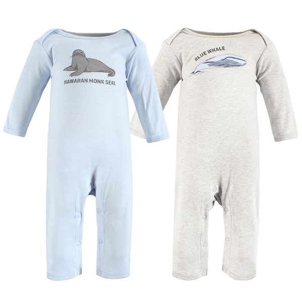 slide 1 of 1, Touched by Nature Organic Cotton Coveralls, Endangered Seal 0-3 Months - Endangered Seal