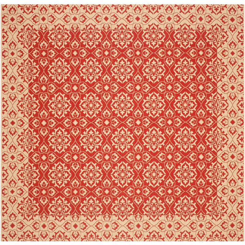 SAFAVIEH Courtyard Nejka Indoor/ Outdoor Waterproof Patio Backyard Rug - 7'10" Square - Red/Creme
