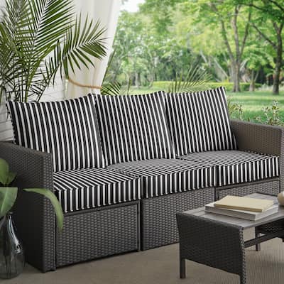 Black White Striped Deep Seating Corded Sofa Pillow and Cushion Set by Havenside Home