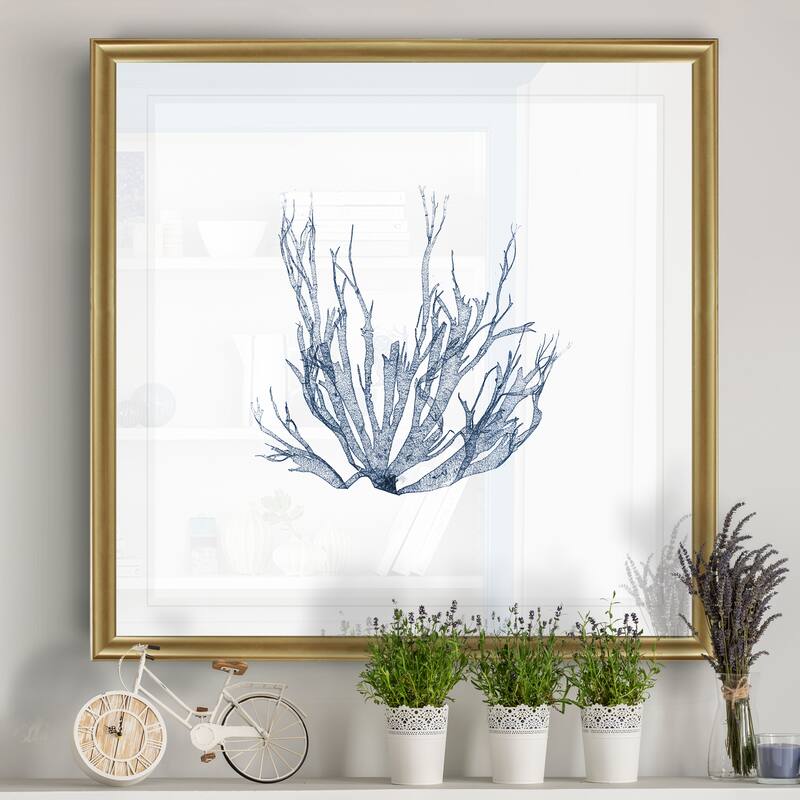 Navy Seaweed IV -Black Framed Print
