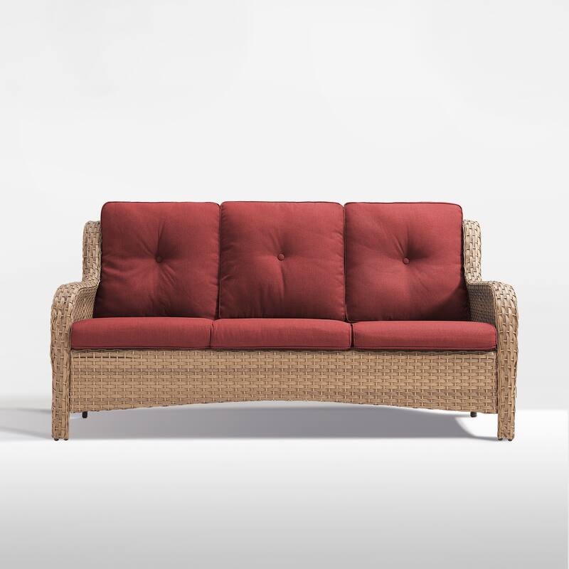 Pocassy 3-Seat Sofa Wicker Sofa Yellow-Red - Yellow