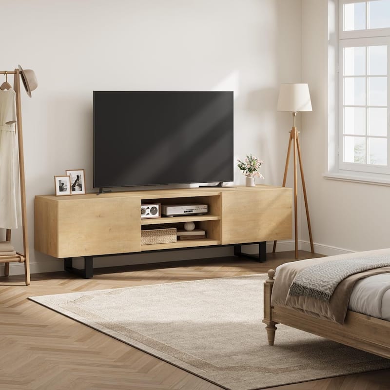 Modern 70" Entertainment Center TV Stand for 65/75/80 Inch TV with 2 Drawers & Open Shelves - N/A