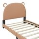 preview thumbnail 15 of 22, Upholstered Platform Bed, Bear-shaped Headboard, Footboard with Pocket, Wood Panel Bed for Kids Girls Boys