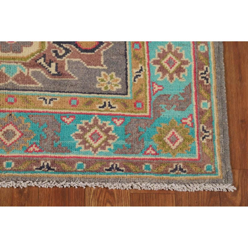 Gray Kazak Foyer Rug Hand-Knotted Geometric Wool Carpet - 2'8"x 3'9"