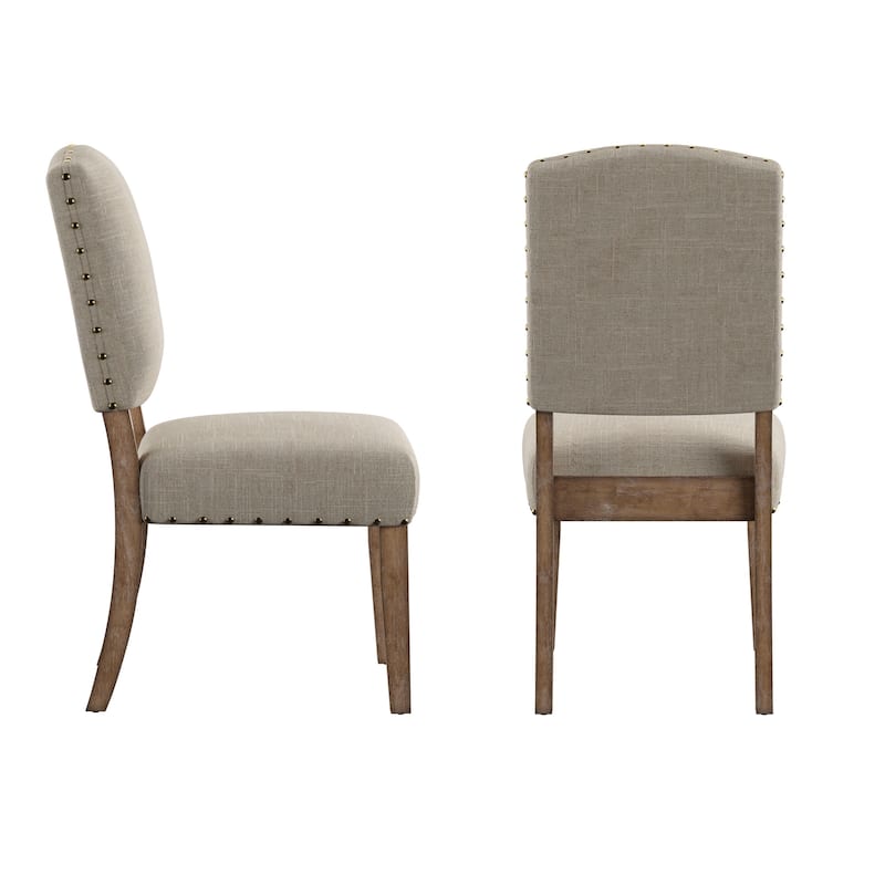Krakova Nailhead Linen Upholstered Dining Chairs (Set of 2)