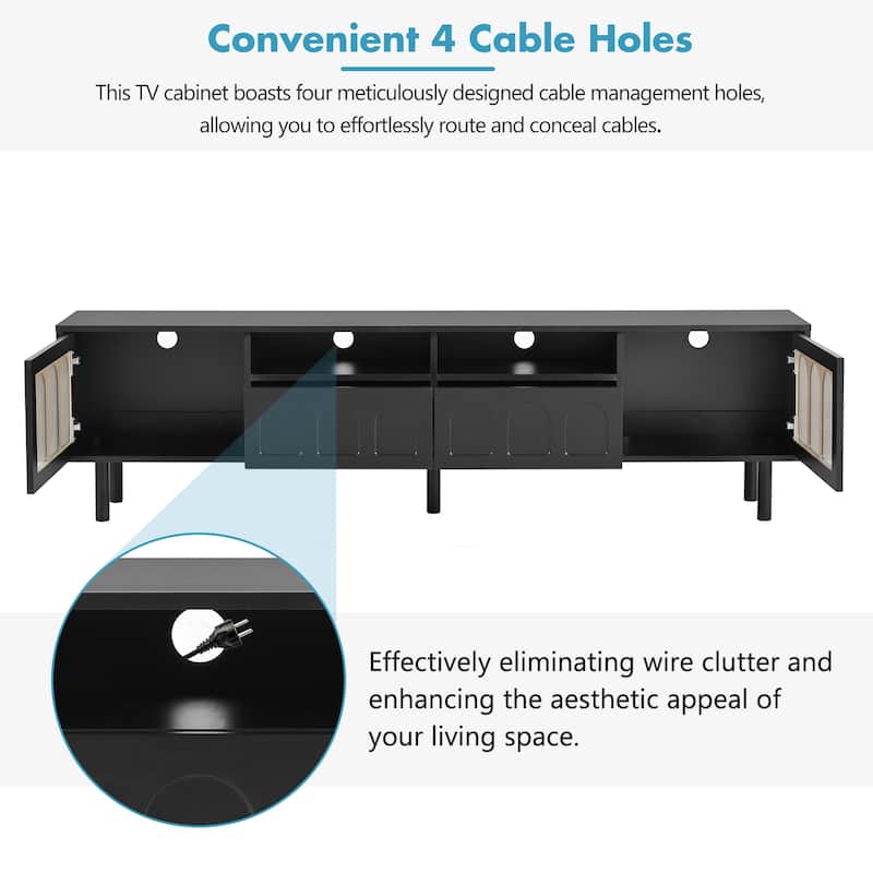 LED TV Stand for Living Room, Entertainment Center for TVs Up to 80" with Wood Legs, Storage Media Console with 2 Drawers