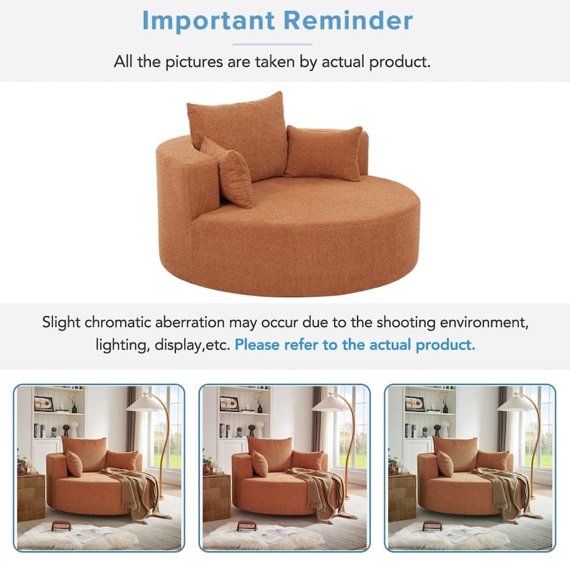 Modern 360° Swivel Round Sofa Chair with 3 Removable Pillows for Living Room