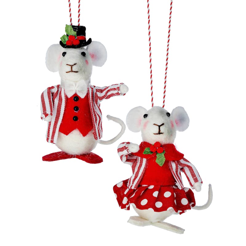 4.5"Fabric Mr/MS Mouse Ornament Set of 2