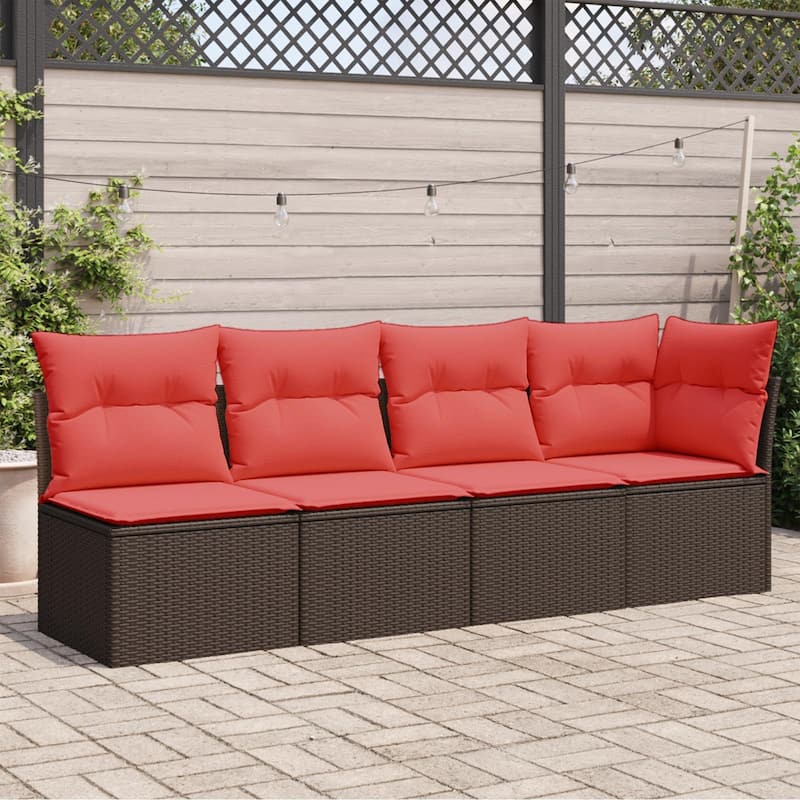 vidaXL Patio Sofa with Cushions Outdoor Seating Poly Rattan Black/Gray/Brown