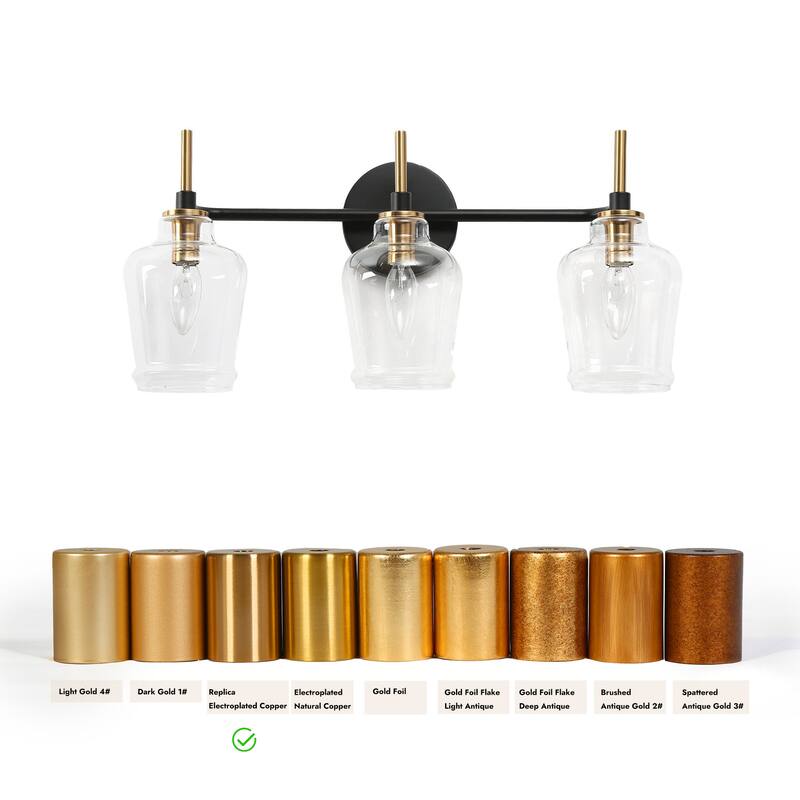 Modern 3-Light Black Gold Bathroom Vanity Light Linear Glass Wall Sconces