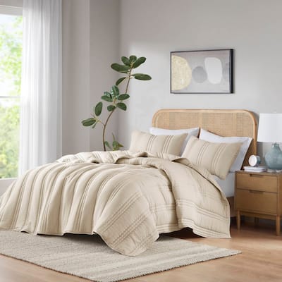3 PCS King/Cal King Poly Gauze Quilt Set Natural