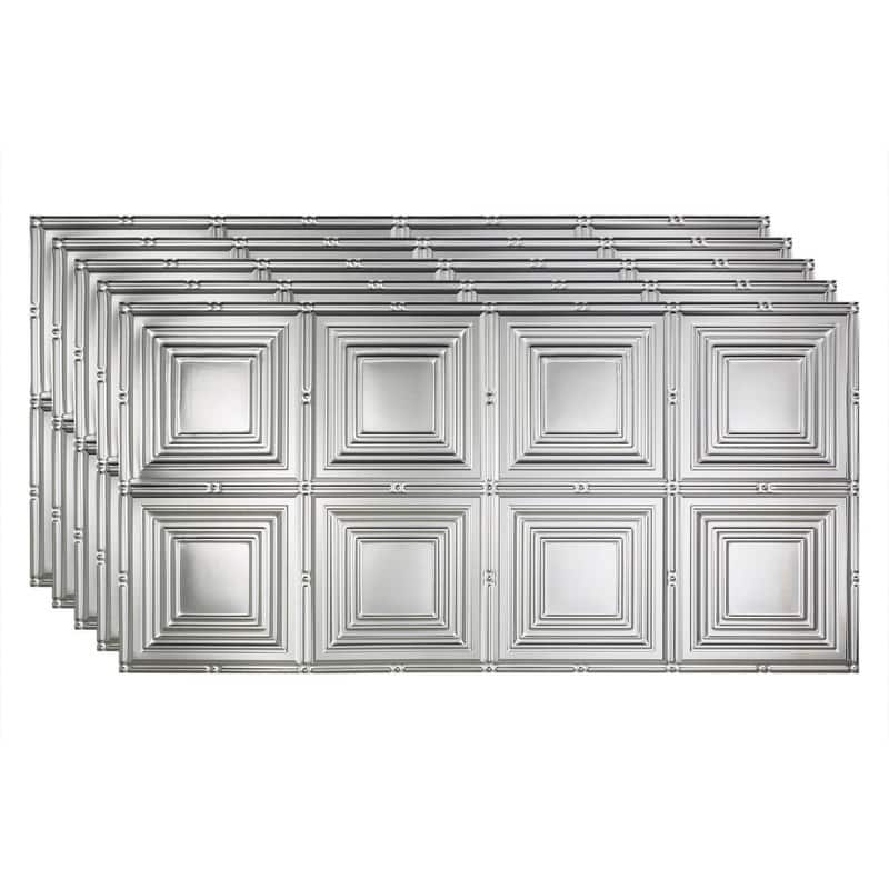 FASÄDE Portrait Decorative Vinyl 2ft x 4ft Glue Up Ceiling Panel in Brushed Aluminum (5 Pack) - 5 Pack - Brushed Aluminum