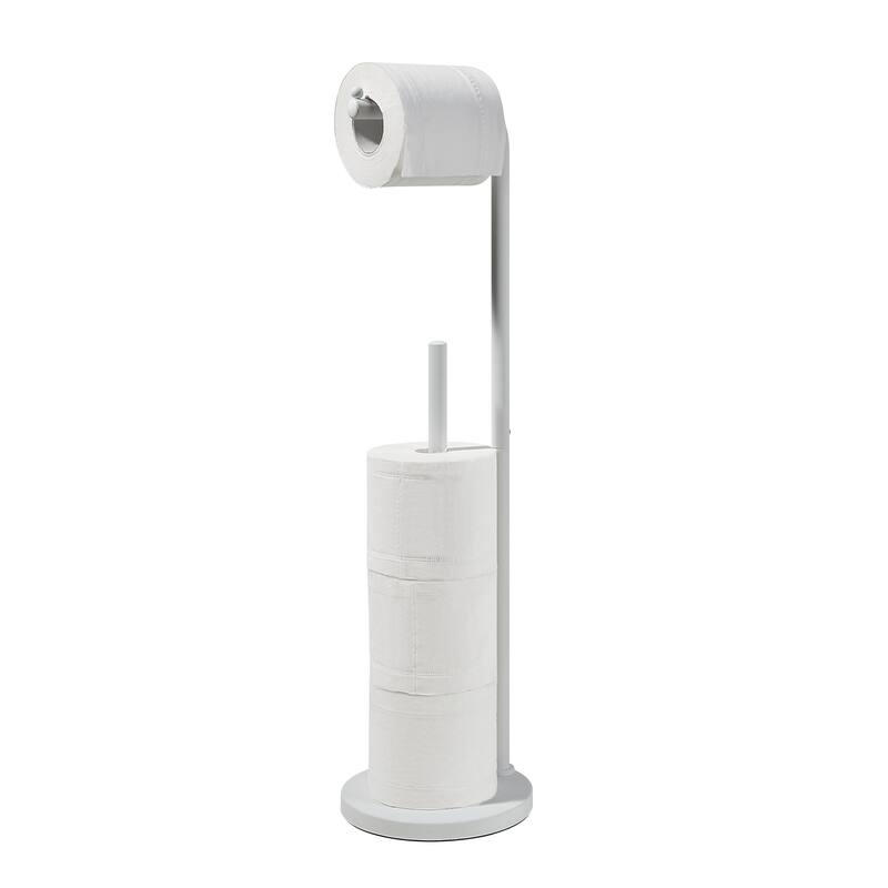 SunnyPoint Toilet Tissue Paper Roll Holder Round Base Stand with Reserve - White