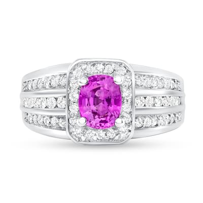 1.12 ct Pink Sapphire and Diamond Ring in 14k White Gold