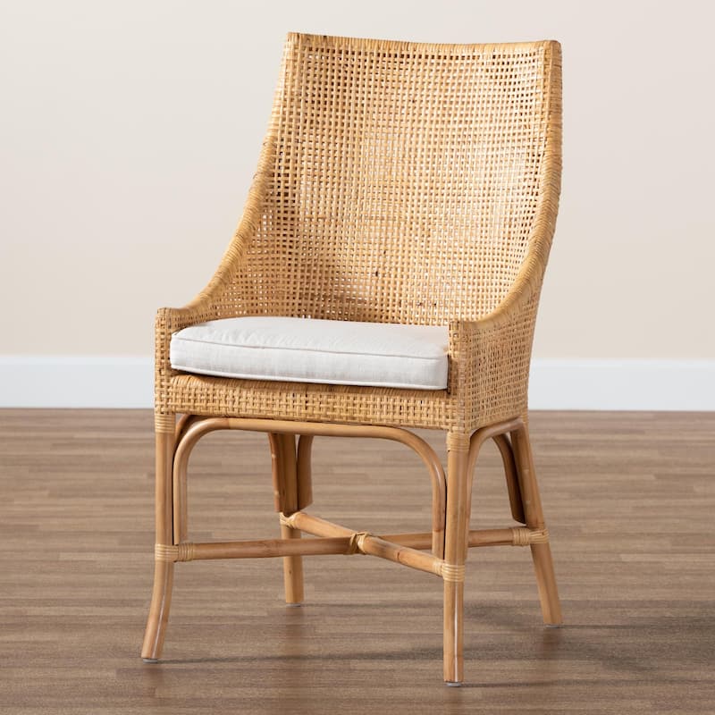 Bella Rattan Dining Chair - Handwoven Wicker Accent Side Chair with High Backrest, Coastal Boho Seating for Kitchen or Dining