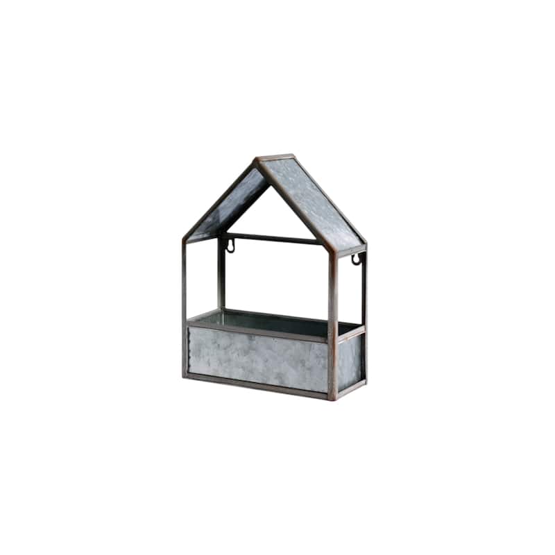 HomeRoots Set of Two Gray Galvanized Metal Novelty House Shaped Hanging Planters - 12.00 in. x 18.00 in. x 6.00 in.