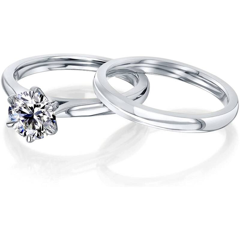 Kobelli 1 Carat Lab Grown Diamond Certified 14k Solid Gold Round Solitaire 6-Prong Tower Taper Tokyo 2pc Bridal Set (FG/SI)