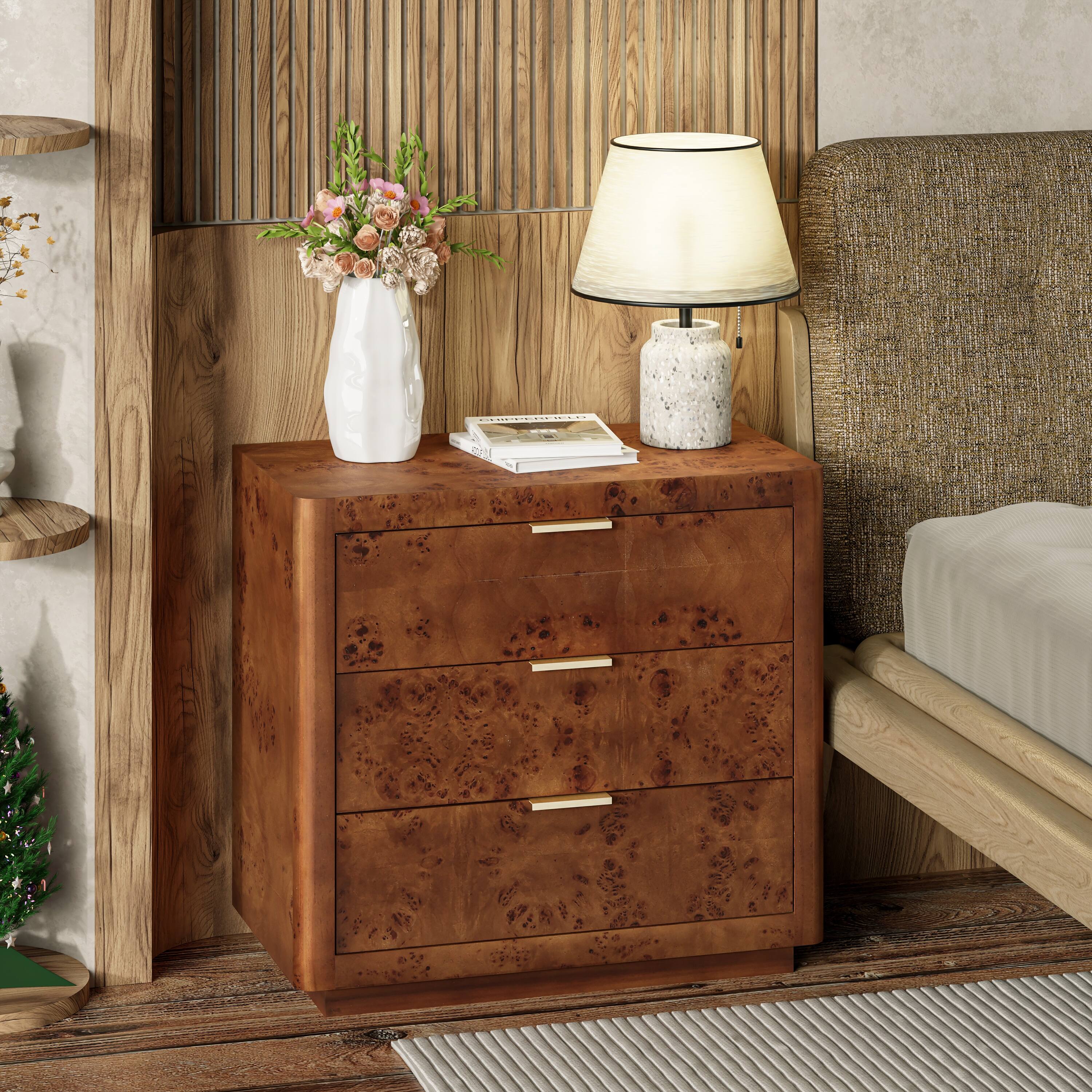 nightstand dresser RoyalCraft Fluted 3 Drawer Dresser, 32 inch Wide for Bedroom, Modern Wood Chest of Drawers, Large Painted Nightstand with 3 Drawers for Closet, Hallway, Entryway, Dark Green : Home & Kitchen The nightstands include an open lower shelf for accessible storage COZAYH Burl Finish Nightstand, Rustic
