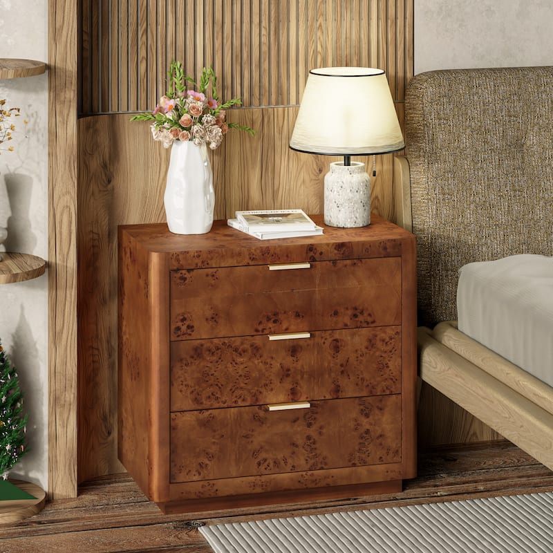 COZAYH Burl Finish Nightstand, Rustic Farmhouse Dresser, Vintage Accent Wood Storage Bedside Table, Fully Assembled