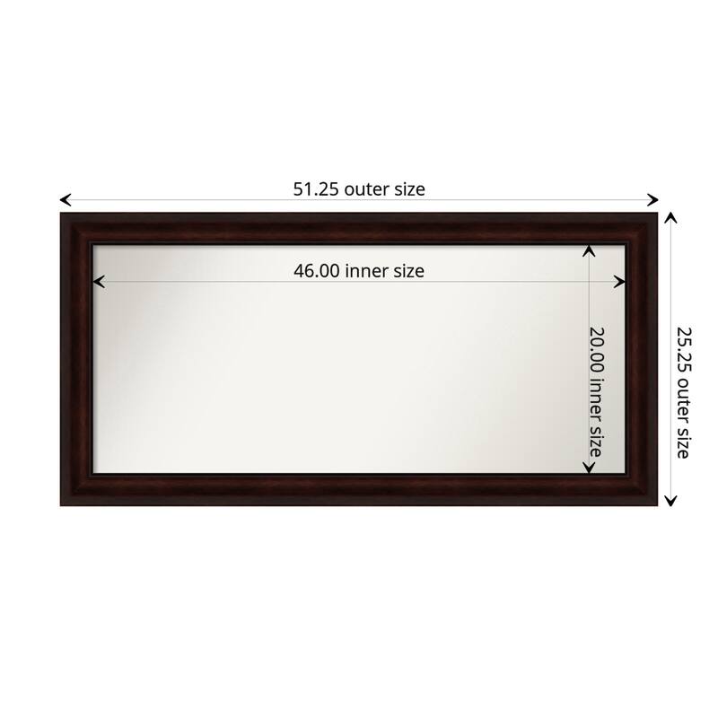 Coffee Bean Brown Framed Non-Beveled Custom Wall Mirror, Bathroom Vanity Mirror - Outer Size: 51.25 x 25.25