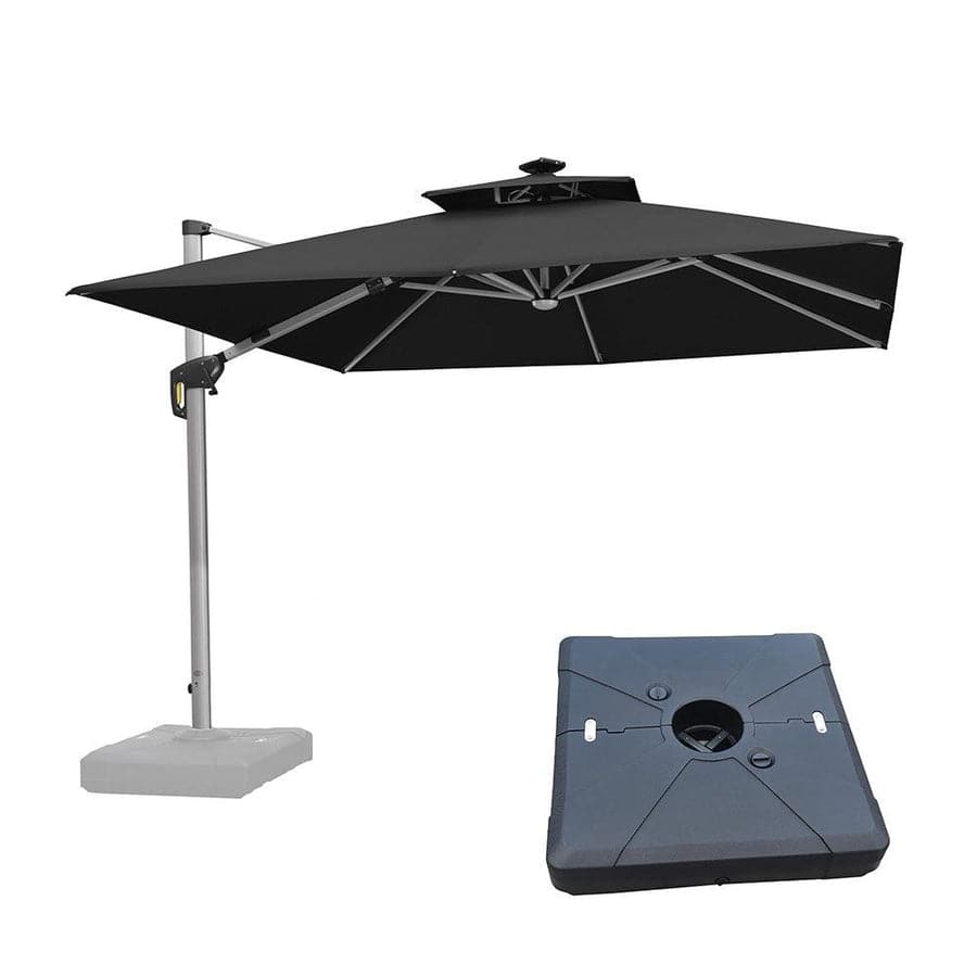 PURPLE LEAF 10 ft Double Top LED Square Patio Cantilever Umbrella with Base