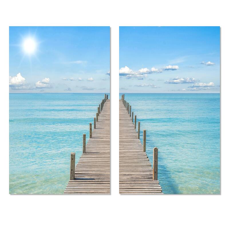Designart "Pier Infinite to the Sea" Seascape Canvas Wall Art Print 2 Piece Set