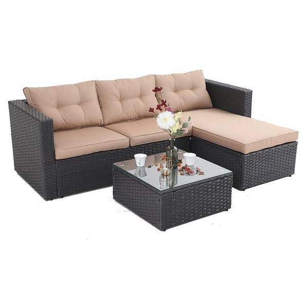 Shop Black Friday Deals On Phi Villa 3 Piece Patio Furniture Set Rattan Sectional Sofa Furniture Overstock 29899598