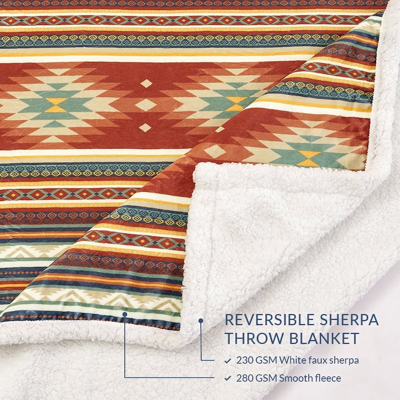 Indigo Hill by HiEnd Accents Campfire Sherpa Fleece Throw, 1PC or 3PC