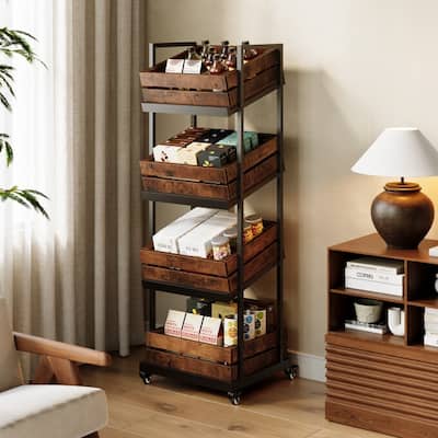 4-Tier Industrial Rolling Storage Cart, Narrow Kitchen Wine Rack