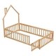 preview thumbnail 6 of 8, Natural Twin Size Pine Wood House-Shaped Headboard Floor Bed with Fence for Kids, Boys and Girls