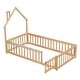 preview thumbnail 7 of 54, Pine Wood House-Shaped Headboard Floor Bed Frame with Fence & Guardrails for Kids Girls Boys