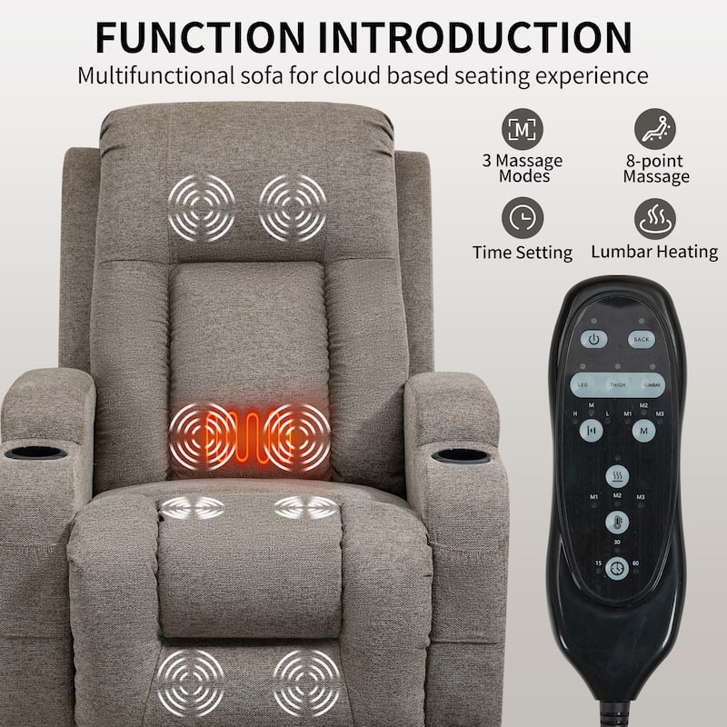 Lazy Boy Power Lift Recliner Chair, Modern Single Motor Massage Sofa Chair with Lumbar Heating, USB Charging Port, Cup Holders