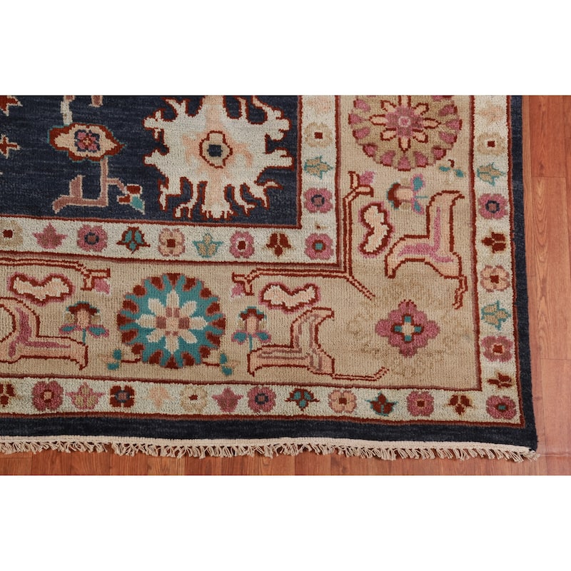 Navy Blue Oushak Indian Area Rug Hand-Knotted Wool Carpet - 9'3" x 12'0"