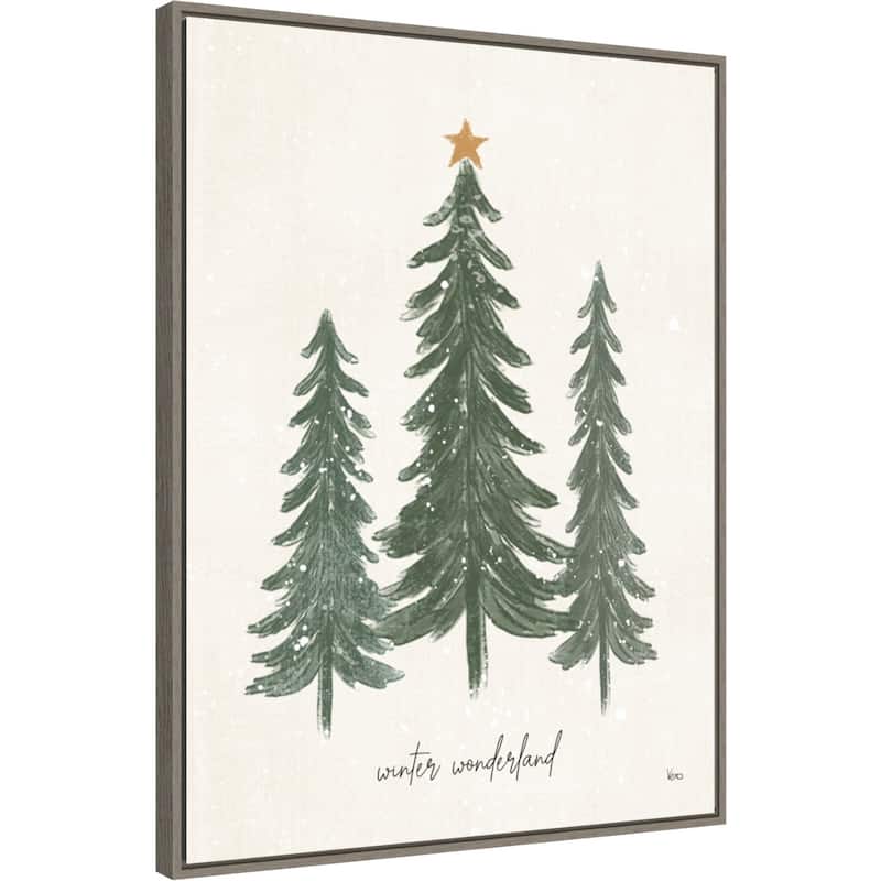 Woodland Christmas Trees by Veronique Charron Canvas Art Framed - 23 x 30 in