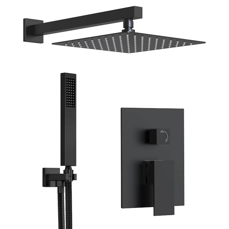 GRANDJOY Shower System 10" High Pressure Rainfall Shower Head with Handheld Spray Combo - Matte Black