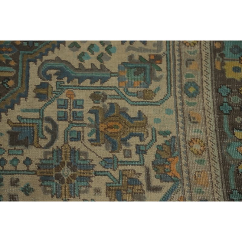 Hand Knotted Oriental 100% Wool Carpet Traditional Floral Beige & Ivories Tabriz Area Rug - 9' 6'' X 6' 8''