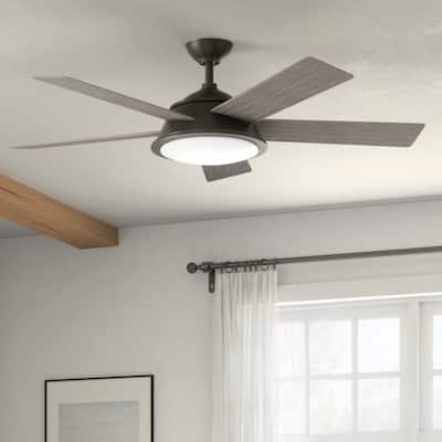 Kichler Verdi 56 Inch LED Ceiling Fan Olde Bronze with Dark Walnut and Weathered Medium Oak Blades