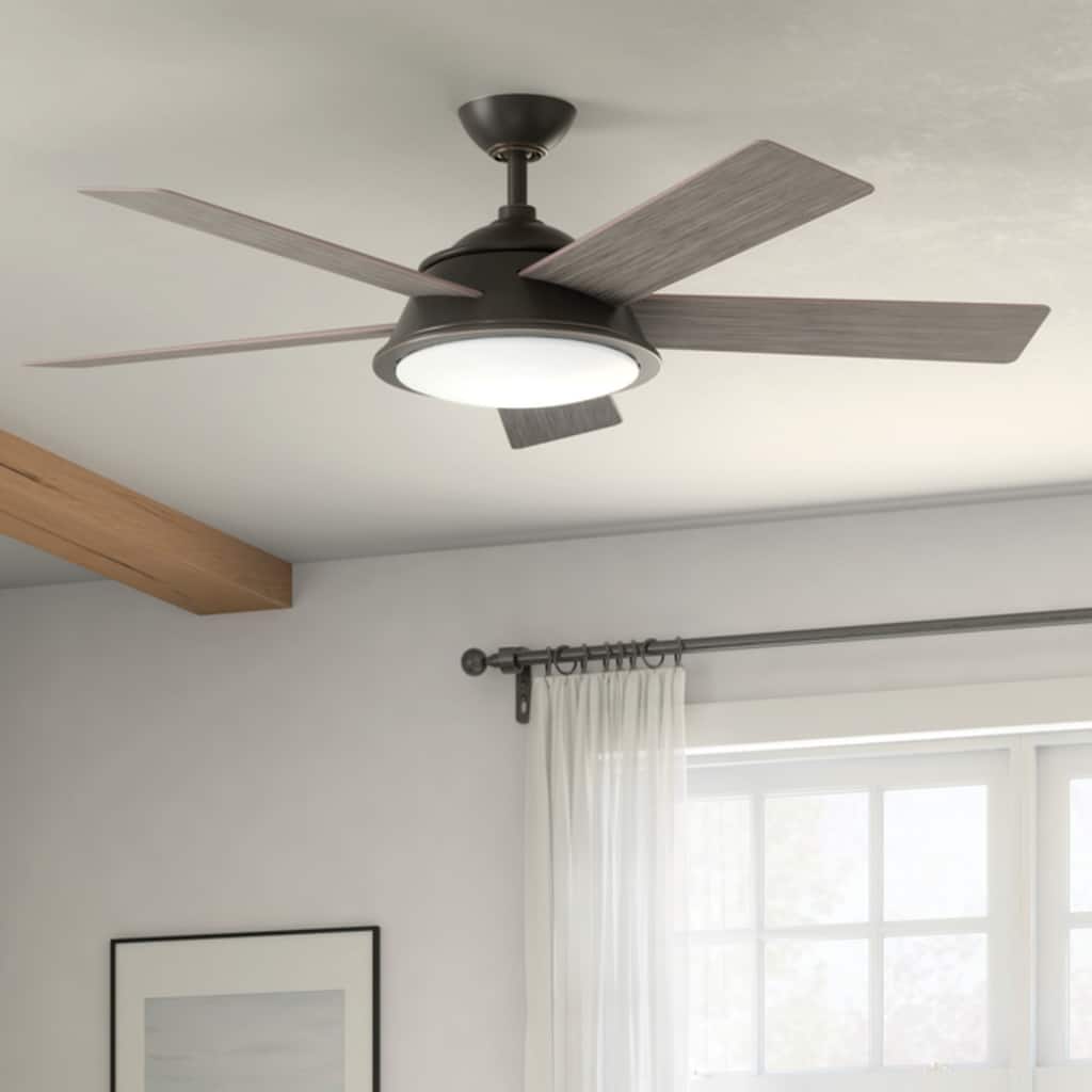 Kichler Verdi 56 Inch LED Ceiling Fan Olde Bronze with Dark Walnut and Weathered Medium Oak Blades