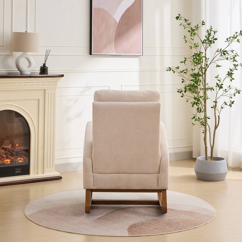 27.2"W Rocking Chair, Polyester Glider Chair with High Back and Side Pocket, Rocking Accent Armchair with Rubber Wood Legs