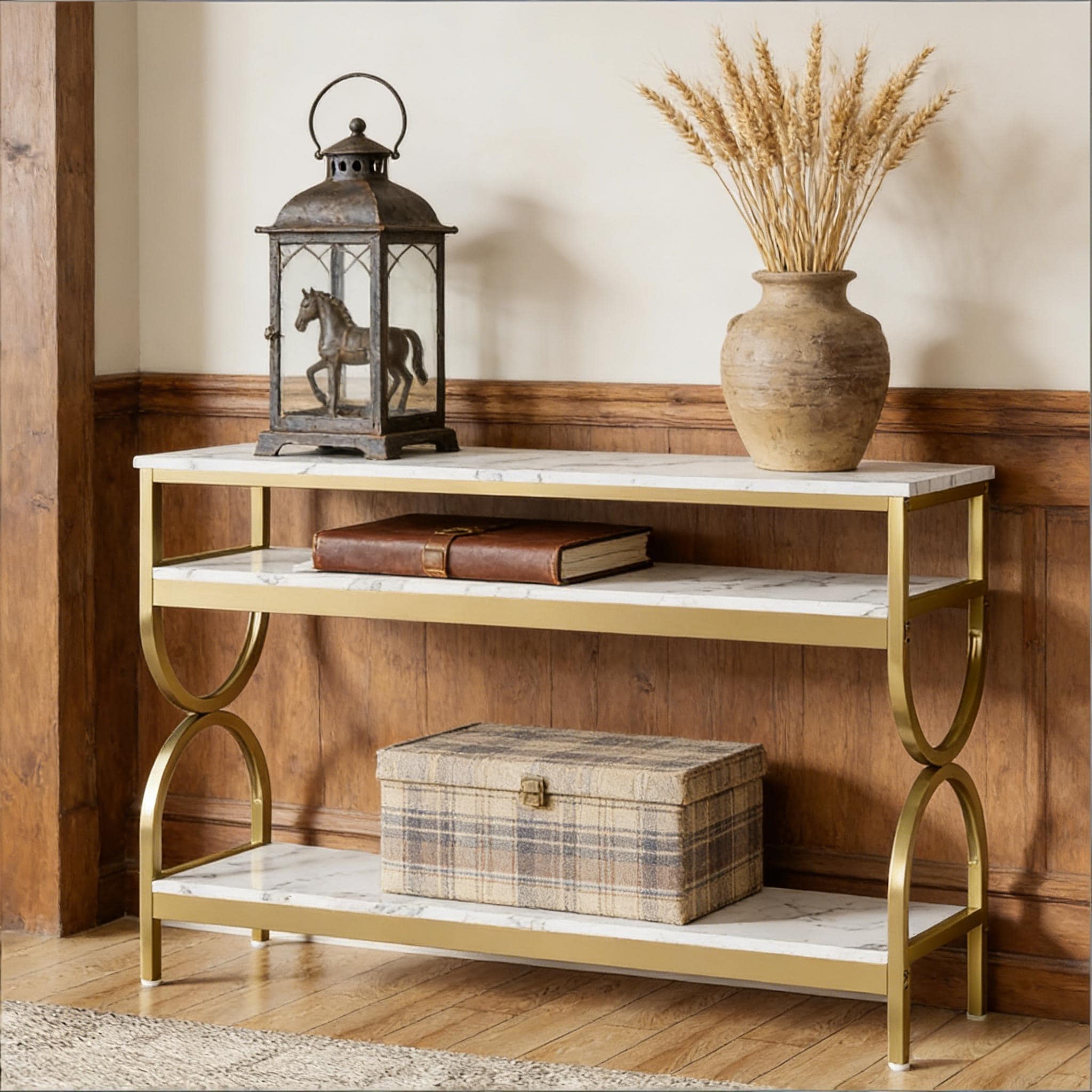 Faux Marble Sofa Table, 3-Tier Bedside Table, Console Table, Foyer Table