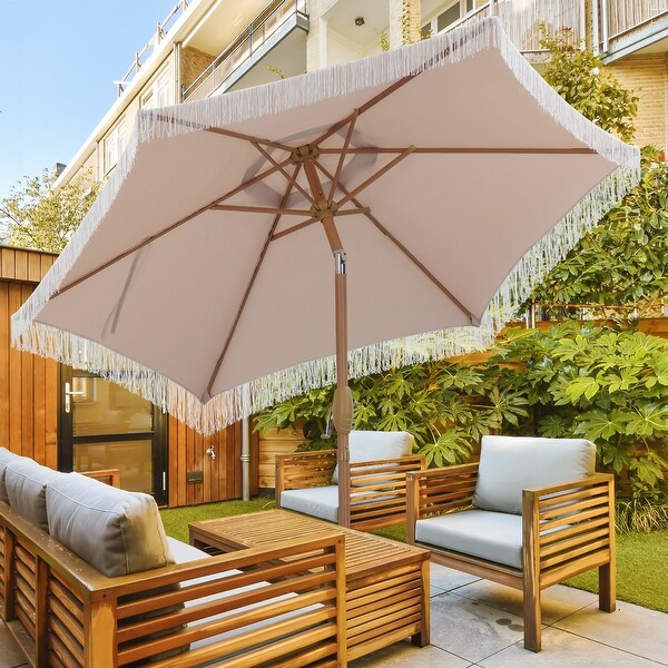 Ainfox 7FT Fringe Outdoor Patio Umbrella with Tilt Tassel Umbrella
