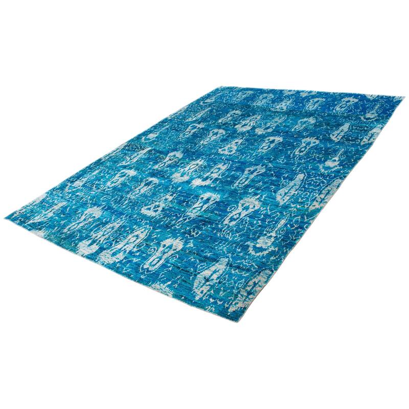 ECARPETGALLERY Hand-knotted Sari Silk Blue Silk Rug - 9'9 x 13'8