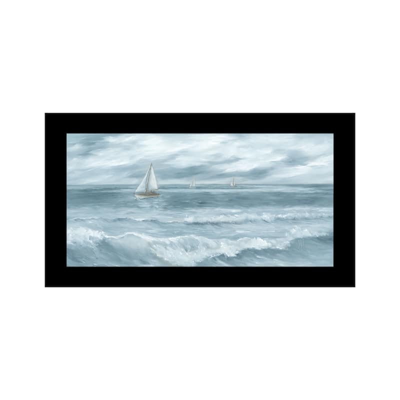 TrendyDecor4U Coastal "Three Sailboats" Framed Print Wall Art - Black