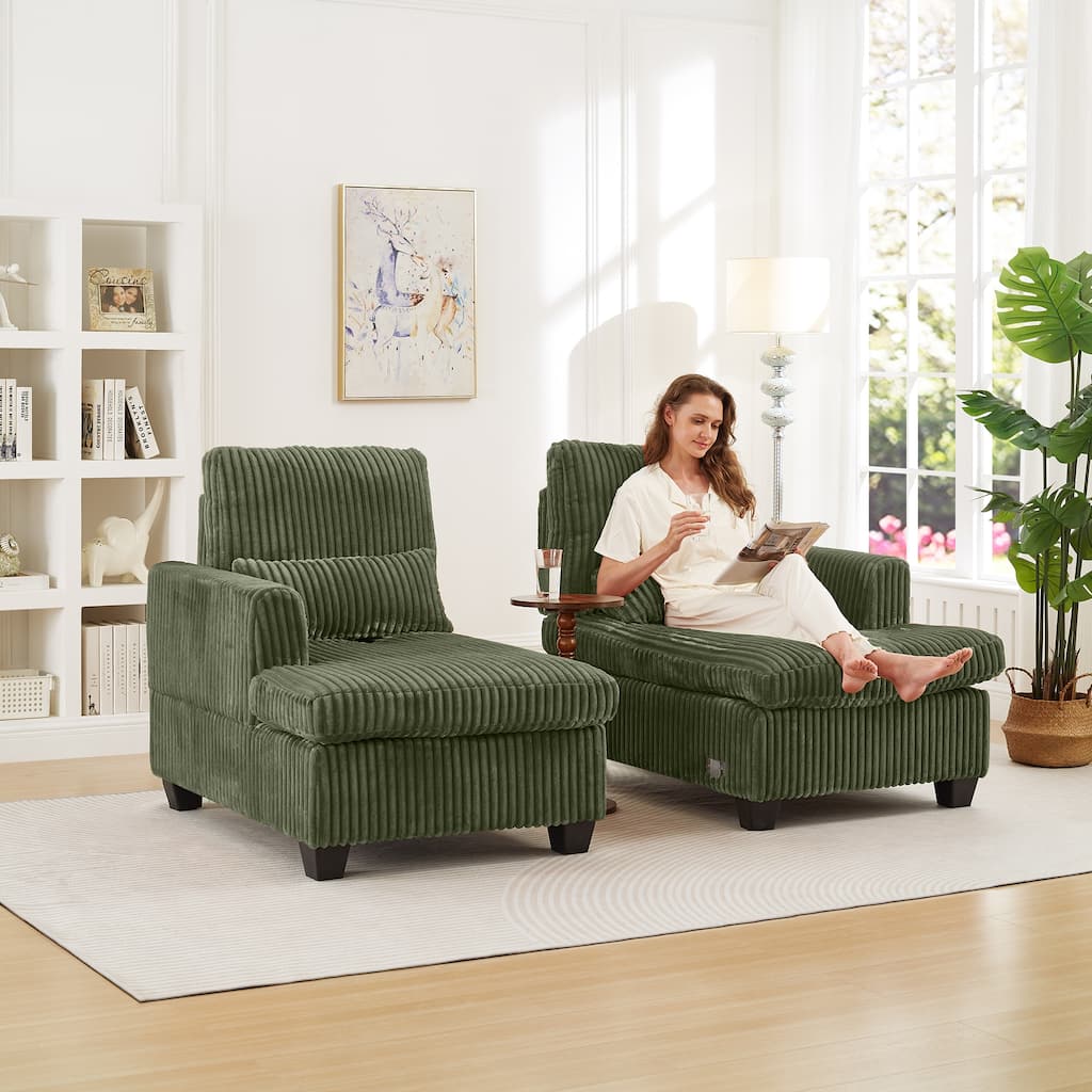 Chaise Lounge Sofa Chair, Loveseat with Adjustable Backrest, Convertible 2-Seater Sectional Sofa Chair